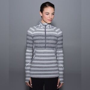 Lululemon Athletica Gray and White Striped Pullover